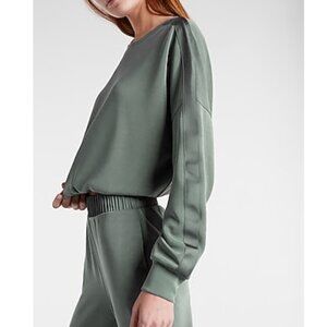 Express Sage Sueded Scuba Satin Jogger and Cropped Sweatshirt 2 Piece Set, SM